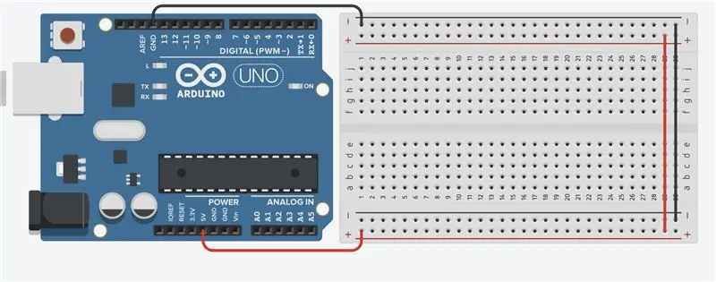 1 veiksmas: nustatykite „Breadboard“maketą, kaip nurodyta toliau