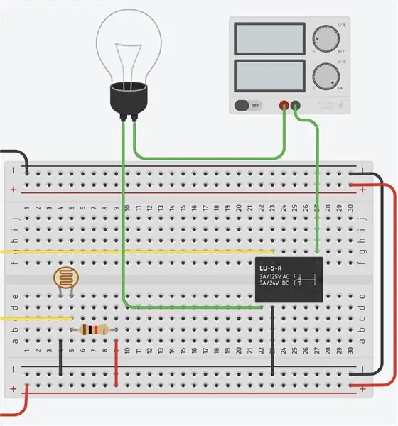 Pas 2: afegiu el relé, els cables, la font d'alimentació i les resistències