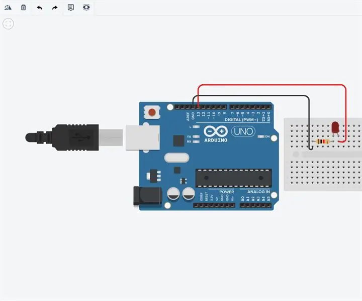 Mirksi LED naudojant „Arduino“(TinkerCAD): 5 žingsniai