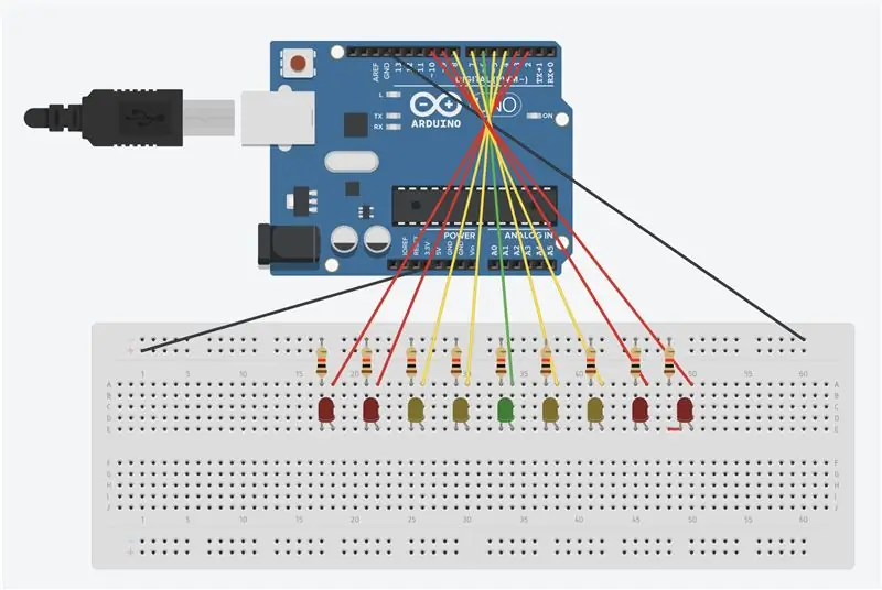 ضع مصابيح LED وقم بتوصيلها كما هو موضح أعلاه