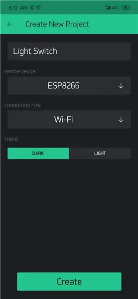 Configuración de la aplicación BLYNK en el teléfono