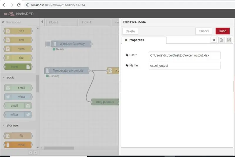 Klik dua kali di atasnya untuk memasukkan nama fail di mana anda mahu menyimpan data temp / hum dan klik Selesai