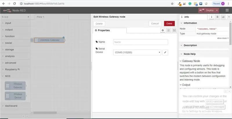 Il campo del dispositivo seriale verrà ora popolato in base a tale selezione e puoi fare clic su "Fine", ora hai accesso diretto ai tuoi sensori wireless! per visualizzare i dati in arrivo