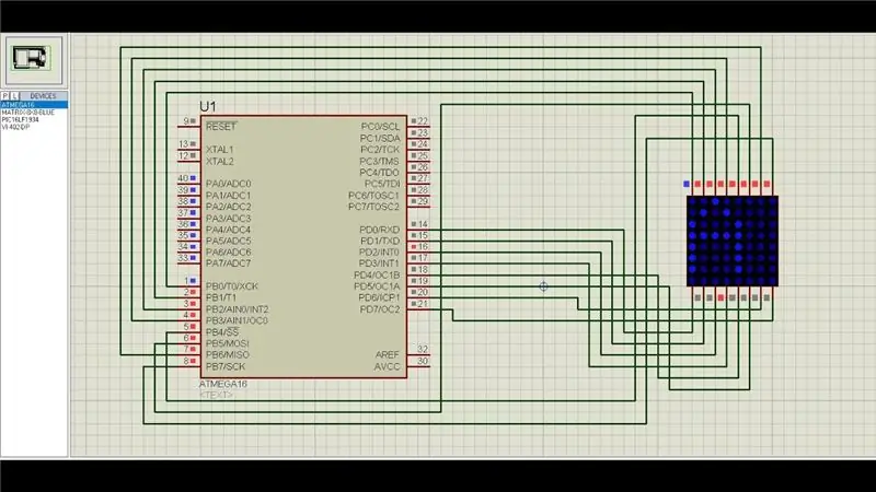 Povezani Atmega16 mikrokontroler sa matričnim LED ekranom