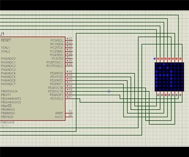 በይነገጽ Atmega16 ማይክሮ መቆጣጠሪያ ከዶት ማትሪክስ መሪ ማሳያ ጋር - 5 ደረጃዎች