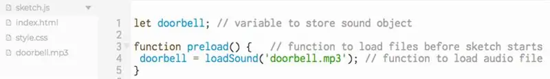 Laai oudiolêer in die skets van P5.js