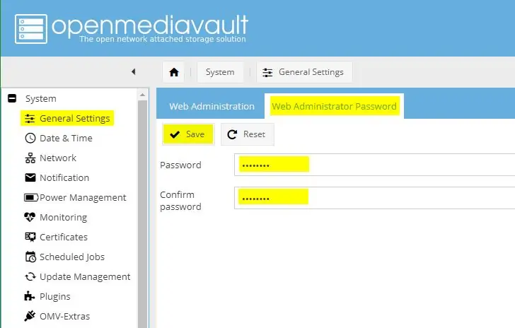 Configuration d'OMV: Système