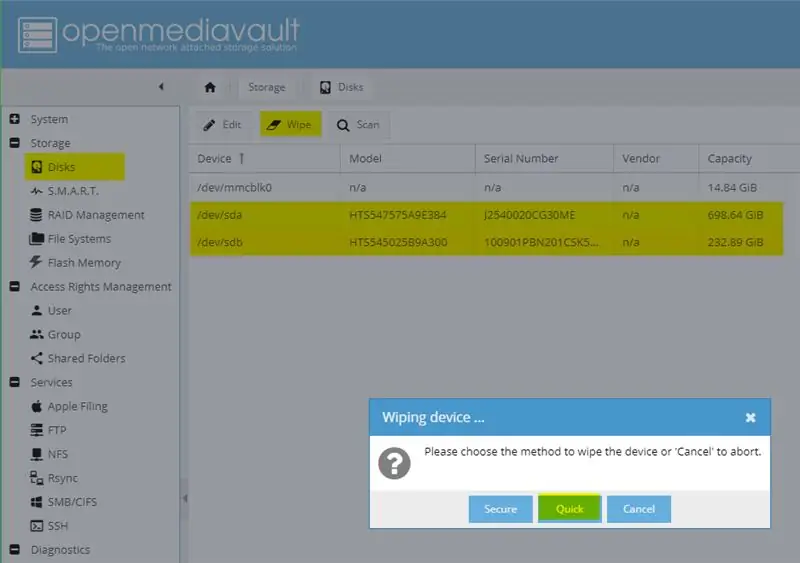 Pag-configure ng OMV: Imbakan