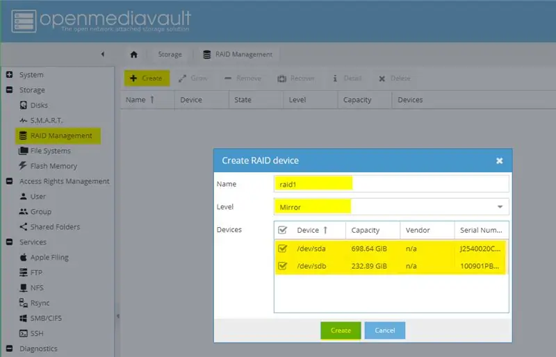 Configurando OMV: Armazenamento