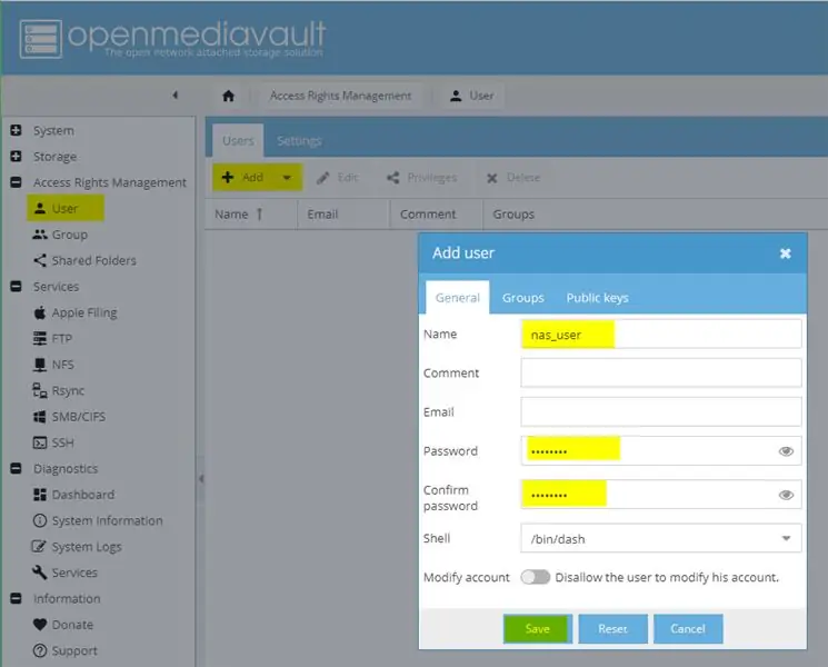 Configurarea OMV: Gestionarea drepturilor de acces