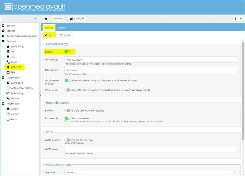 Configuration d'OMV: Services