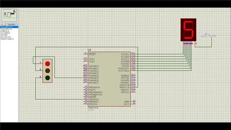 7 сегментийн дэлгэцийг ашиглан Atmega16 дээр суурилсан гэрлэн дохионы төслийн загвар (Proteus Simulation)