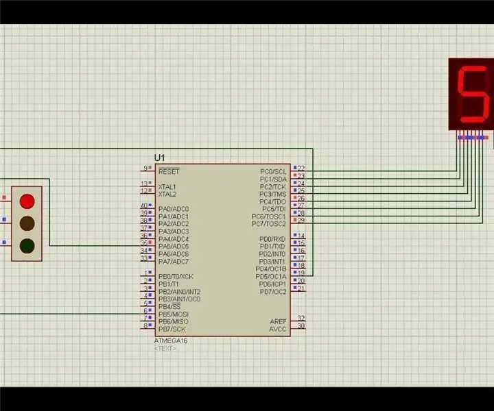 Atmega16 alapú közlekedési lámpa projekt prototípus 7 szegmenses kijelző használatával (Proteus szimuláció): 5 lépés