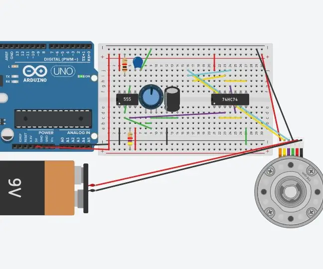 Motor paso a paso con chanclas D y temporizador 555; la primera parte del circuito el temporizador 555: 3 pasos