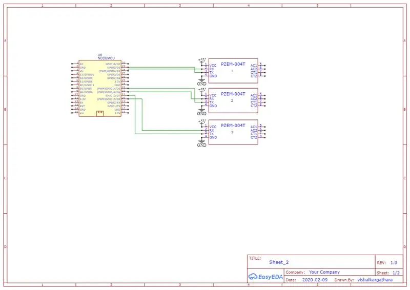 Nodemcu -тай олон тооны PZEM 004T -ийн холболтын диаграм