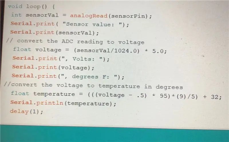 Skryf die kode vir die temperatuursensor neer