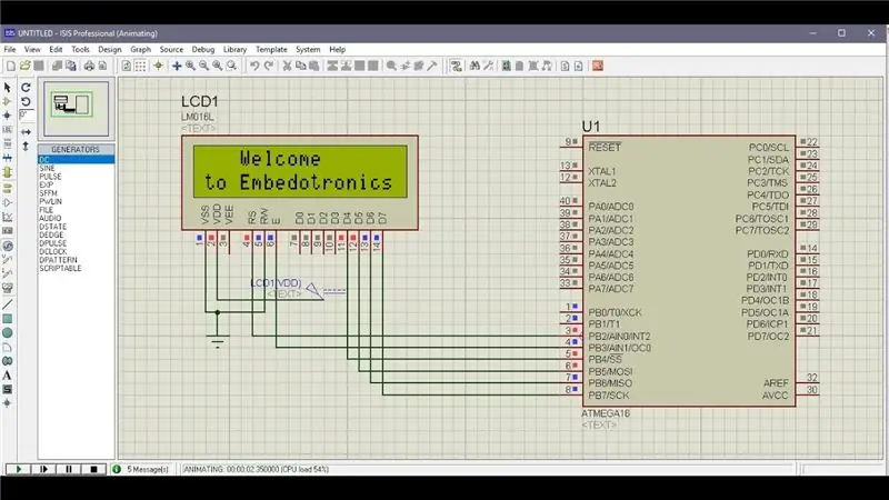 Atmega16 saskarne ar LCD 4 bitu režīmā (Proteus simulācija)