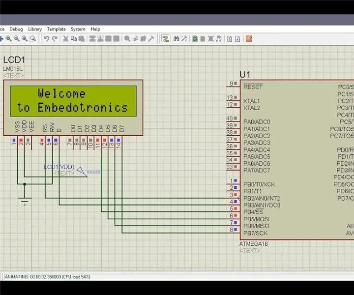 Atmega16 -grænseflade med LCD i 4 bit -tilstand (Proteus -simulering): 5 trin