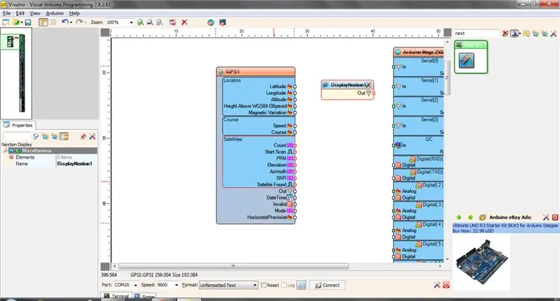 AJOUT DU MODULE GPS ET DE L'AFFICHAGE NEXTION DANS VISUINO