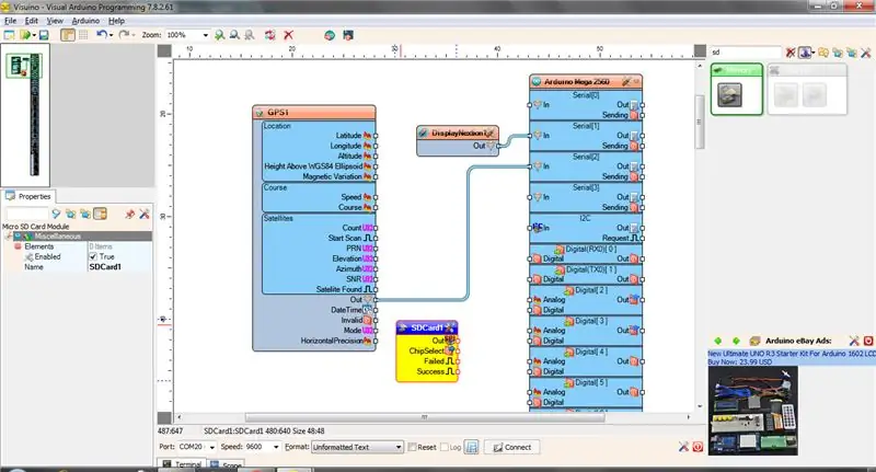 إضافة مكونات VISUINO: MICRO SDCARD CONFIGURATION