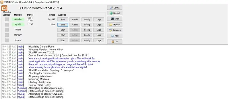 Pib Apache thiab MySQL