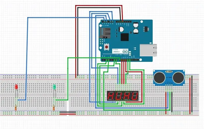 Distance Sensor + 4 Digit, 7 Seg Display