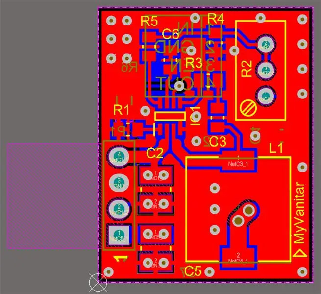 Figura 3, layout PCB del convertitore buck da CC a CC