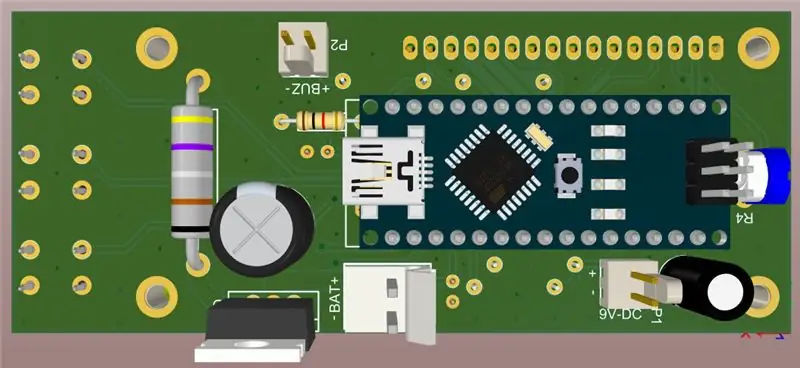 5 pav. Surinktos PCB plokštės 3D vaizdas (viršuje), 6 pav. Surinktos PCB plokštės 3D vaizdas (šone), 7 pav. Surinktos PCB plokštės 3D vaizdas (apačioje)