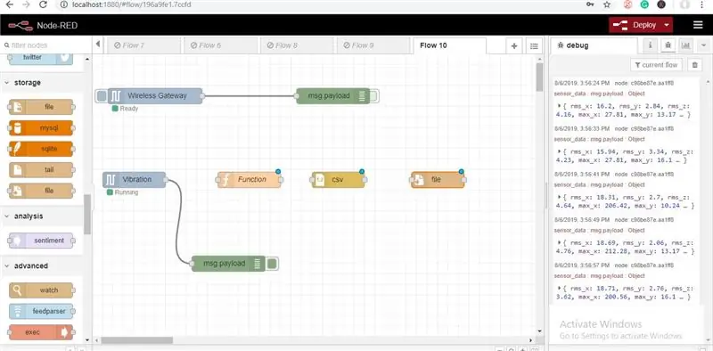 Maintenant, revenez à votre palette et tapez "fichier" dans le champ de recherche en haut, saisissez celui qui affiche "Writes Msg.payload" pour stocker les valeurs et placez-le directement sur le nœud CSV. Vous pouvez également attacher le nœud de débogage pour extraire le nœud de fichier