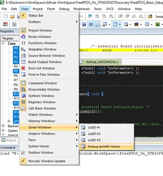 Mus rau Debug Window thiab Qhib Serial Monitor