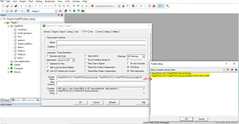 Configureu la ruta dels fitxers de capçalera de FreeRTOS