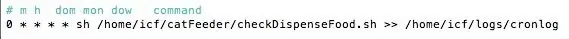 Hloov kho Crontab Cov Ntaub Ntawv los Khiav 'checkDispenseFood' Script