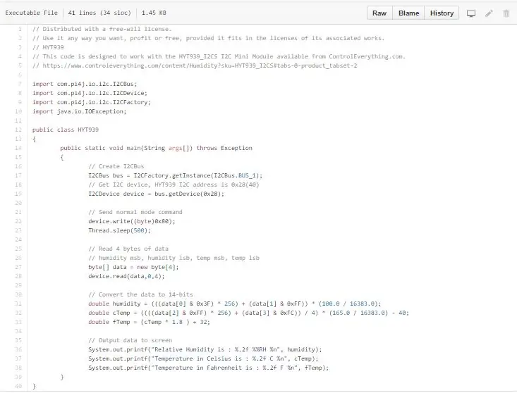 Java Code para sa Pagsukat ng Humidity