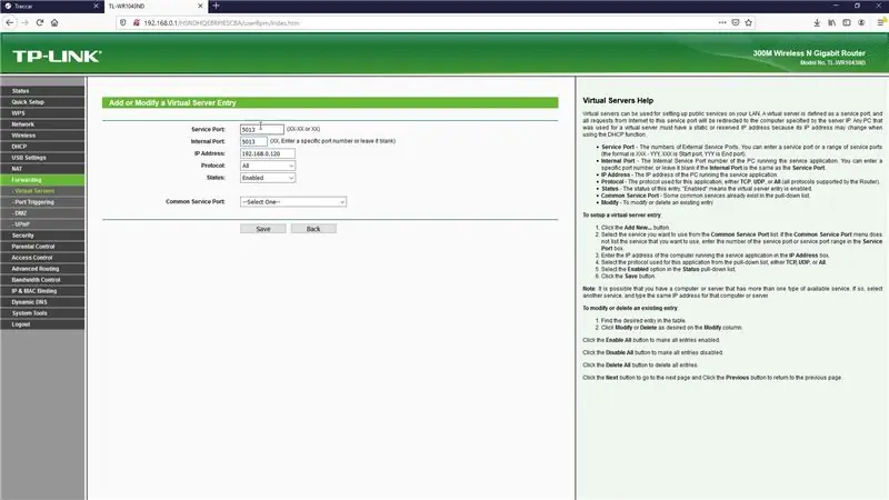 Configuració del reenviament de ports