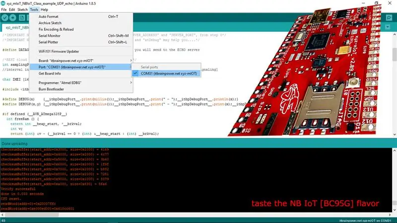 NBIoT duomenų perdavimas Kaip naudoti BC95G modeminius skydus - UDP testas ir tinklo būsenos signalizacija