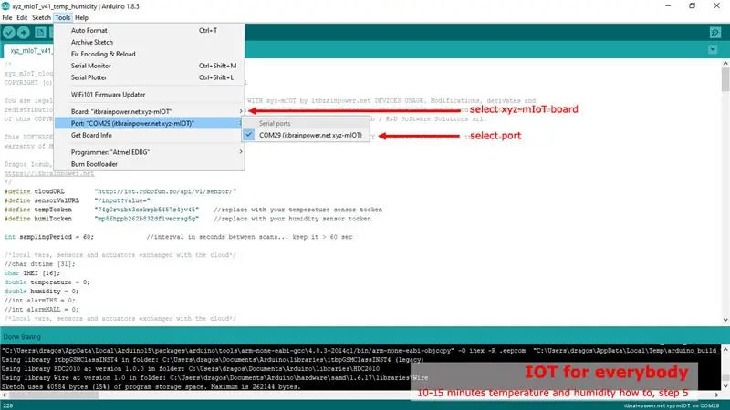 Arduino - Αισθητήρες Tocken Id, Compile and Upload the IOT Code