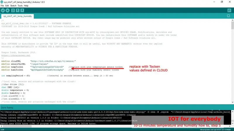 Arduino - Sensoren Tocken Id, compileren en uploaden van de IOT-code