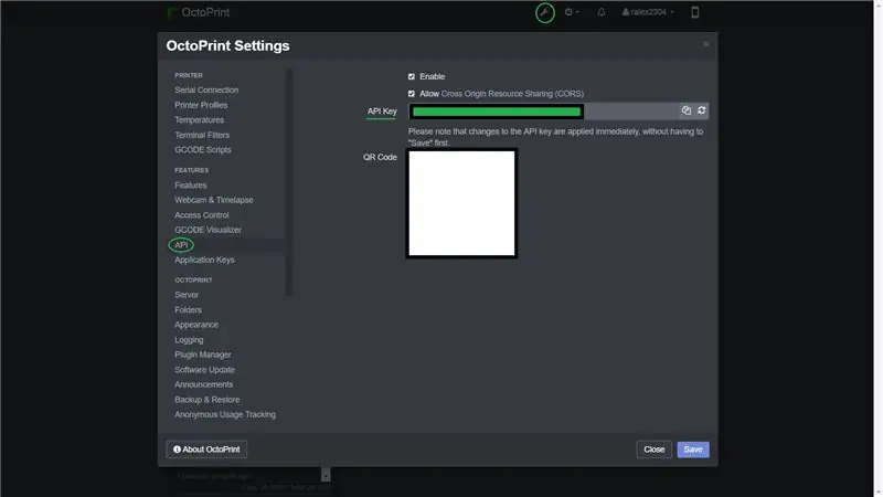 Skaffa Octoprint API -nyckel