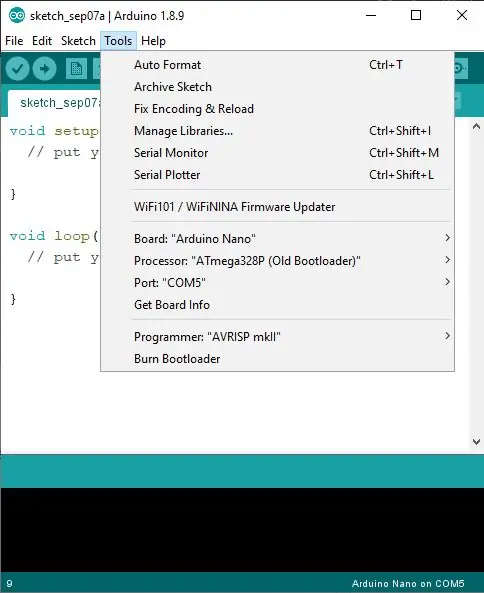 اختر لوحة Arduino