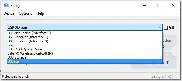 Sélectionnez USB ASP