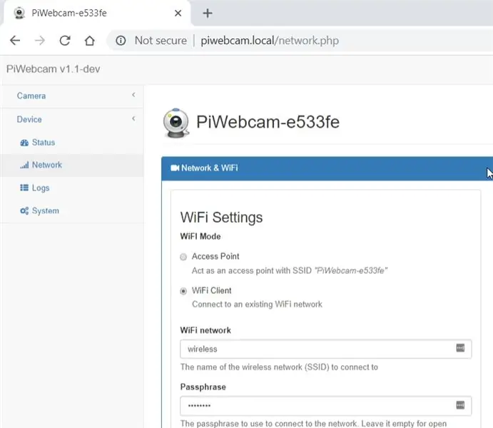 Připojte webovou kameru k síti WiFi