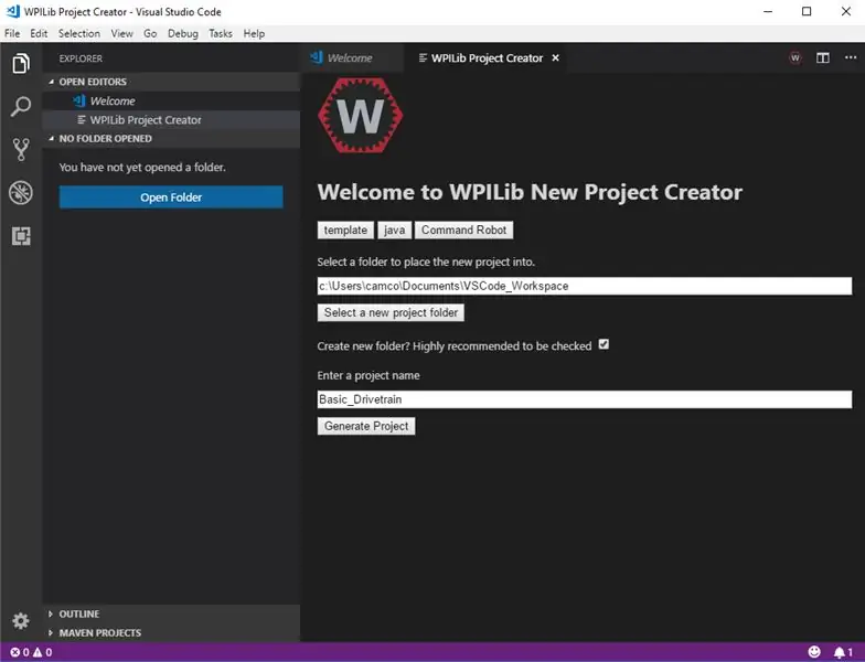 Yeni bir WPILIB Projesi Oluşturma