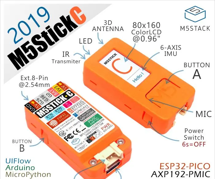 วิธีตั้งโปรแกรม ESP32 M5Stack StickC ด้วย Arduino IDE และ Visuino: 12 ขั้นตอน