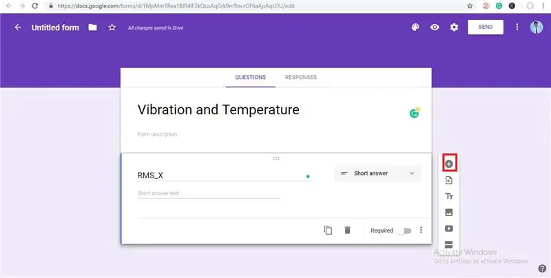 Ge nu titel till namnlösa formulär Redigera fråga som RMS_X och klicka på knappen "+" för att lägga till en annan fråga för andra värden för vibration och temperatur