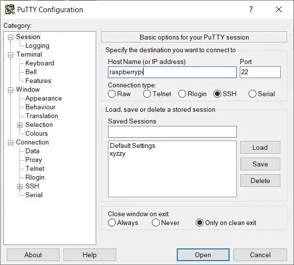 Prisijunkite prie „Pi“naudodami „Putty“