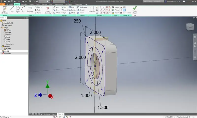 Créer une nouvelle esquisse 2D sur le plan YZ d'origine