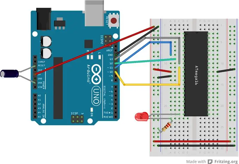 So laden Sie C-Code in ِAVR mit Arduino Uno als Programmierer. hoch