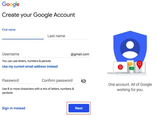 Crea un account Gmail