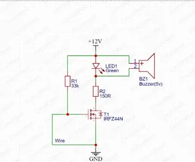 Circuito de alarme de quebra de fio com IRFZ44N MOSFET: 11 etapas