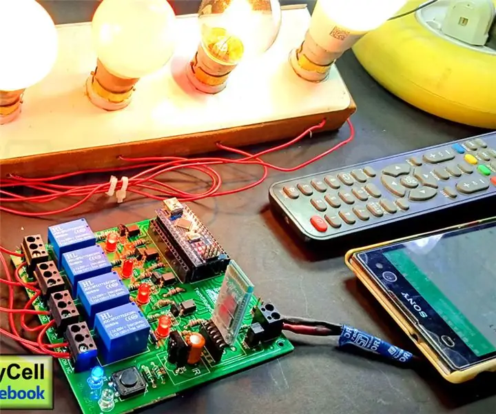 Namų automatizavimas su infraraudonųjų spindulių ir „Bluetooth“valdomu relės moduliu: 10 žingsnių Namų automatizavimas su infraraudonųjų spindulių ir „Bluetooth“valdomu relės moduliu: 10 žingsnių